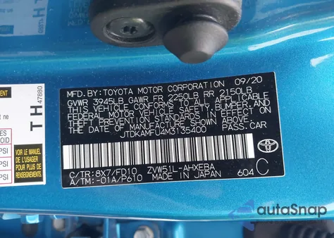 2021 Toyota Prius Le from USA, damaged, VIN JTDKAMFU4M3135400